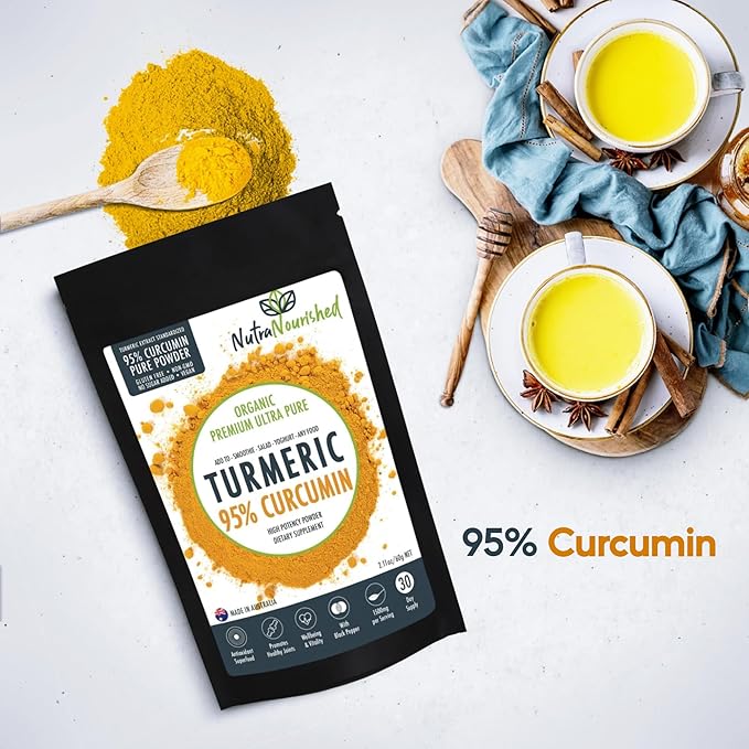 Organic Turmeric 95% Curcumin Powder – 1500mg Extract with Black Pepper – Non-GMO Vegan Gluten-Free Natural Supplement – 60g