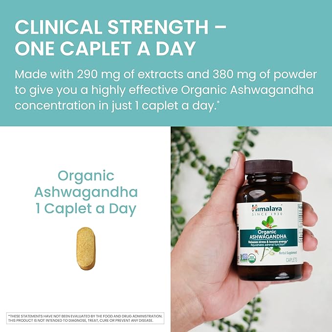 Himalaya Organic Ashwagandha Root 120 Day Supply - Herbal Adrenal Support Supplements for Stress Relief and Energy Support - USDA Organic Non-GMO Vegan Gluten Free 60 Caplets 2 Pack