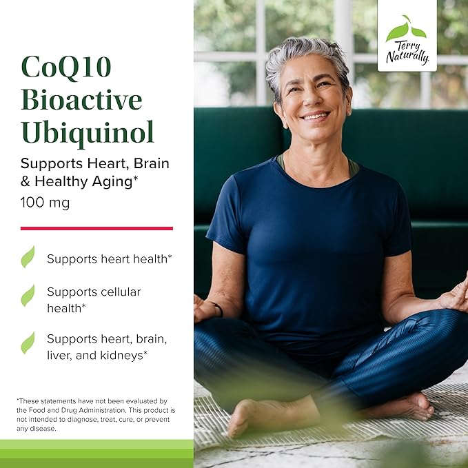 Terry Naturally CoQ10 BioActive Ubiquinol - Cellular Energy Support Supplement - BioActive CoQ10 Supplement - Nutritional Supplement to Aid Healthy Aging &amp Brain Health - 60 Softgels
