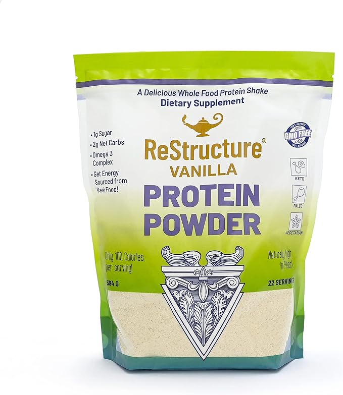 RnA ReSet - ReStructure Protein Powder Keto Paleo Formula 1G Sugar 1G Net Carb Only 80 Calories per Serving. Creamy Vanilla Non GMO - by Dr. Carolyn Dean