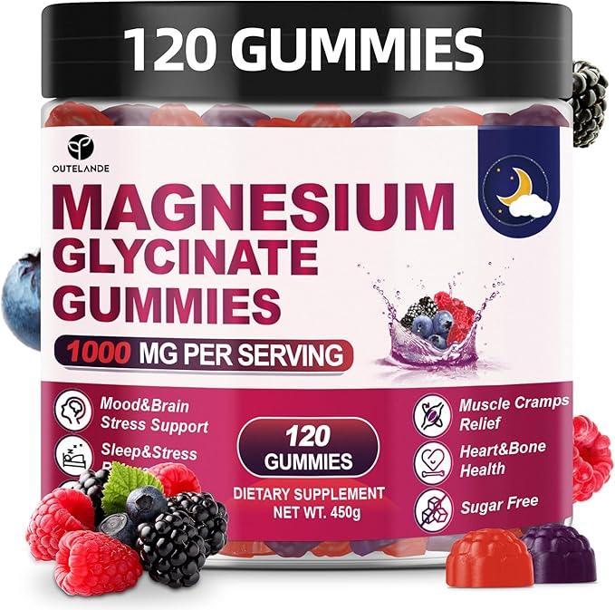 120 CT Magnesium Glycinate Gummies 1000 mg for Women and Men Magnesium Malate &amp Taurate Supplements for Sleep Body Support and Relaxation Sugar Free Vegan Raspberry BlackBerry Blueberry Flavo