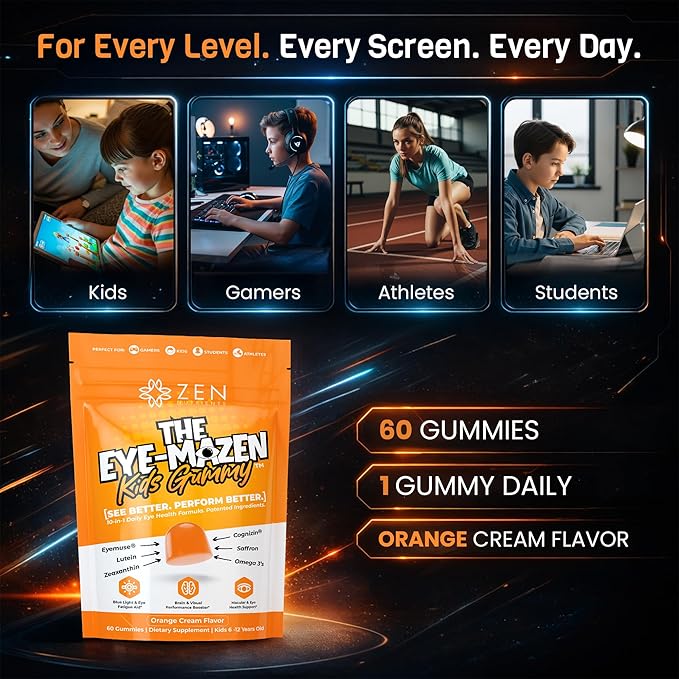 The Eye-Mazen Kids Gummy Eye Vitamins for Vision and Eye Health - Lutein and Zeaxanthin Supplements for Eyes with Omega 3 &amp Vitamin A - Eye Supplements for Kids