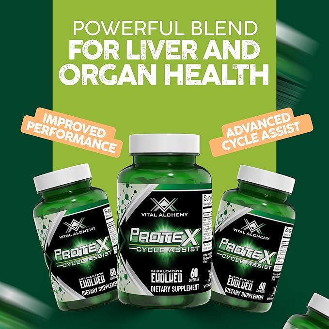Vital Alchemy ProteX On Cycle Assist - Liver Cleanse Detox &amp Repair Formula - Liver Support Supplement with Milk Thistle Alpha-lipoic AcidL-Cysteine hcl and Others for Men 60 Servings -USA Mad
