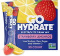 GoHydrate Low Sodium Electrolytes Powder Packets Sugar Free - Instant Hydration Daily Drink Mix - Zero Sugar Water Flavor Packet Singles with Vitamin D - (Strawberry Lemonade 30 Packs)