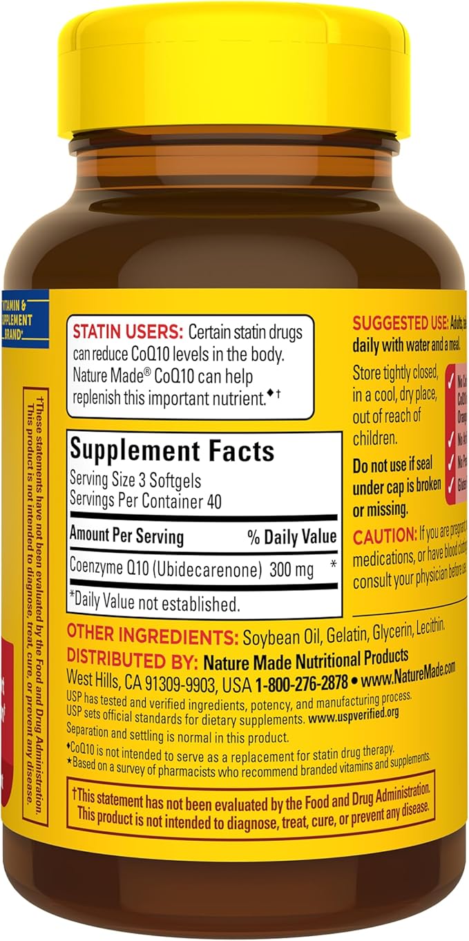 Nature Made CoQ10 300mg per 3 Softgels CoQ10 Supplement for Heart Health &amp Antioxidant Support 120 Softgels 40 Day Supply