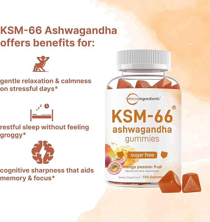 Micro Ingredients KSM-66 Ashwagandha Gummies &amp Vitamin D3 10000IU + K2 Softgel | Bundle | Sugar-Free Mango Passion Fruit | Highly Bioavailable Root Extract | D &amp K Sunshine Vitamins + Coconut