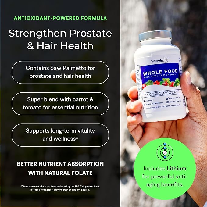 Whole Food Multivitamin for Men (120 Vegetarian Capsules) – Men’s Daily Multivitamin with Calcium Magnesium Selenium and Essential Vitamins A B6 C D3 E and More