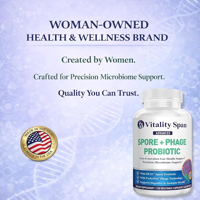 Spore Probiotic Capsules for Women &amp Men Bacillus Subtilis + Advanced Phage – Gut Health &amp Digestive Comfort Shelf-Stable Survives Stomach Acid – 120 Delayed Release Capsules