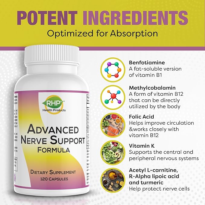Advanced Nerve Support Formula. Peripheral Neuropathy Supplement with Alpha Lipoic Acid for Healthy Nerve Repair &amp Function. Maximum Strength Formula 120 Capsules