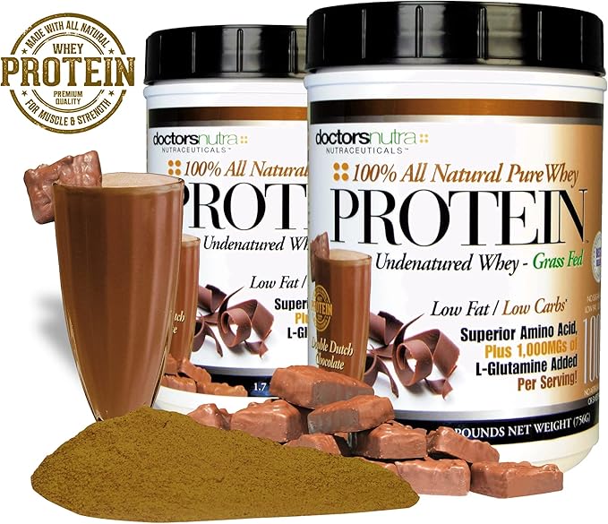Pure Grass Fed Whey Protein Double Dutch Chocolate Flavor - Ultrafiltered Low Carb No Artificial Sweeteners or Flavors with BCAAs and 1000 mg L-Glutamine - 1.7 Pounds