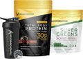 Transformation Chocolate Protein Powder Super Greens Superfood Green Juice Powder and Performance Insulated Shaker Bottle