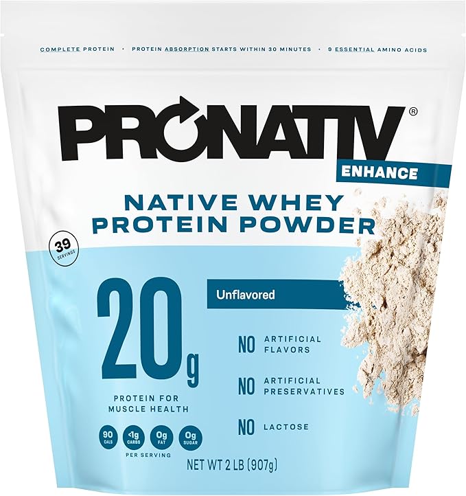 100% Whey Native Protein Powder Unflavored 2 lb Made from Farm Fresh Milk No Artificial Flavors or Preservatives for Muscle Health and Recovery Lactose Free