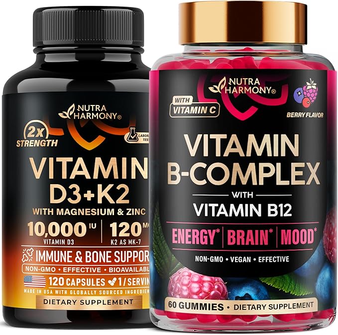 NUTRAHARMONY Vitamin D3 K2 Capsules &amp Vitamin B-Complex Gummies