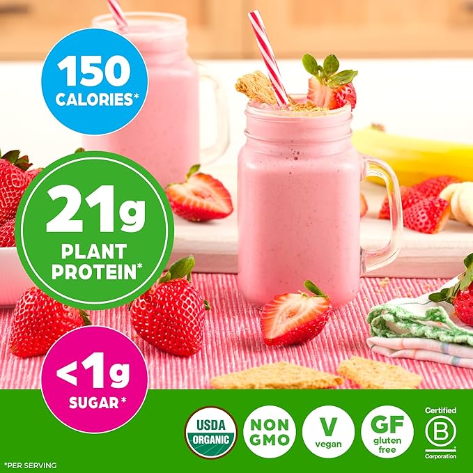 Orgain Organic Vegan Protein Powder Strawberries &amp Cream - 21g Plant Based Protein 4g Prebiotic Fiber Low Net Carb No Lactose Ingredients No Added Sugar Non-GMO For Shakes &amp Smoothies