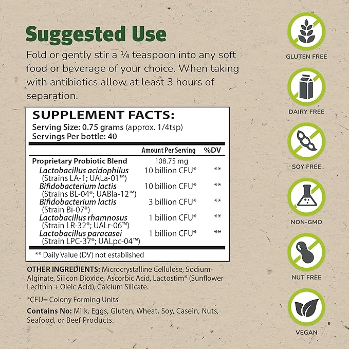 Master Supplements Granular Theralac - 1.05 oz - Multi-Strain Probiotic Powder for Optimal Gut Health - Great for Kids - Vegan Gluten Free - 40 Servings