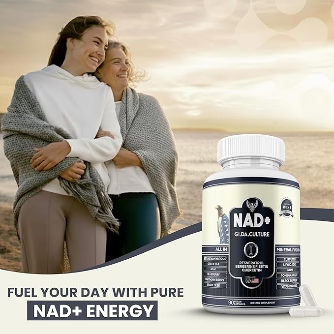 NAD+ Resveratrol Supplement for Energy Cellular Health &amp Healthy Aging – High Potency NAD Plus Capsules for Men &amp Women – Antioxidant Support (60 Count (Pack of 1))