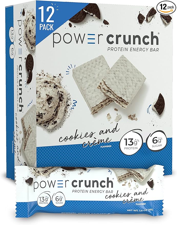 Power Crunch Whey Protein Bars High Protein Snacks with Delicious Taste Cookies and Cream 1.4 Ounce (12 Count)