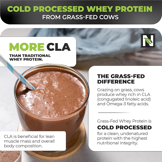 Nutrology Grass-Fed Whey Protein Powder Cold-Processed Grass Fed Whey &amp Amino Acid Powder for Enhanced Lean Muscle Recovery &amp Performance 28 Servings Shake Blend or Bake Creamy Chocolate