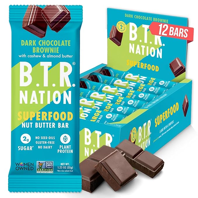 B.T.R Nation Keto Protein Bars Plant Based Vegan - Dark Chocolate Superfood Bar | 12 Bars | Low Carb and Gluten Free Free of Sugar Alcohols and Boosted with Powerful Superfoods