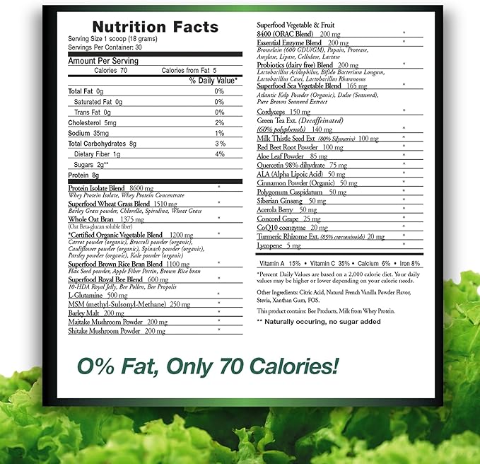 PH50 Whey Protein Greens Drink with Certified Organic Ingredients 1.19 Pounds (540 Grams) 50 Superfoods with Digestive Enzymes Natural Vanilla Flavor