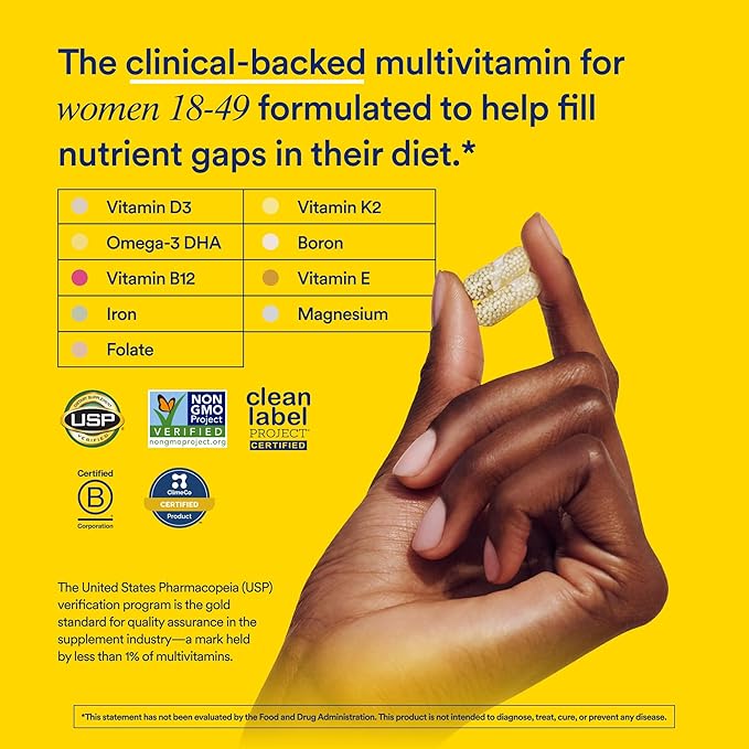 Ritual Multivitamin for Women 18+ with Vitamin D3 for Immune Support* Vegan Omega 3 DHA B12 Iron Gluten Free Non GMO USP Verified Mint 30 Day Supply 60 Capsules