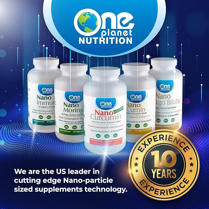 One Planet Nutrition Nano Curcumin 500 mg Veggie Capsules (120 Servings) Nano for High Absorption Supports Immune Health Non-GMO Vegan Gluten-Free
