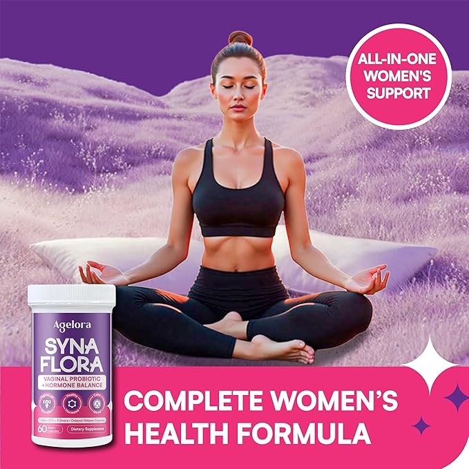 SynaFlora Vaginal Probiotics for Women - Supports Hormone Harmony &amp Vaginal Flora - Probiotic Supplement with Maca Root &amp Saffron Extract - 60 Vegan Capsules