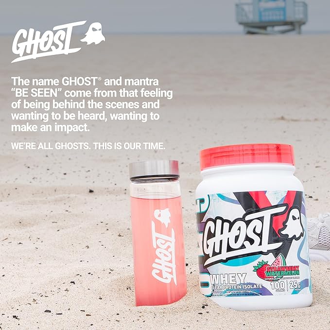 GHOST Clear Whey Isolate Protein Powder Strawberry Watermelon - 1.57 LB Tub 25G of Whey Protein - Post Workout Drink for Muscle Gain &amp Recovery – Sugar Free Soy Free &amp Zero Fat 20 Servings