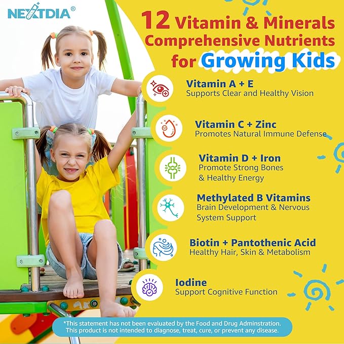 (2 Pack) Kids Multivitamin Gummies with Iron Sugar Free Kids Daily Vitamins + Probiotics Algae Omega 3 (EPA/DHA) A C D Methyl B12 Folate B6 Zinc Biotin for Healthy Growth Immune Support