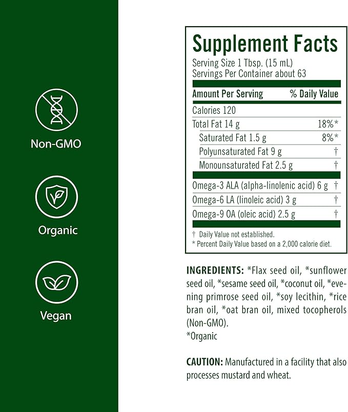 Flora Health UDO’s Oil Omega 3-6-9 32 Oz Supplement | Organic | Plant Based | Vegan Fish Oil Alternative | Blend of Flaxseed Coconut Evening Primrose &amp More
