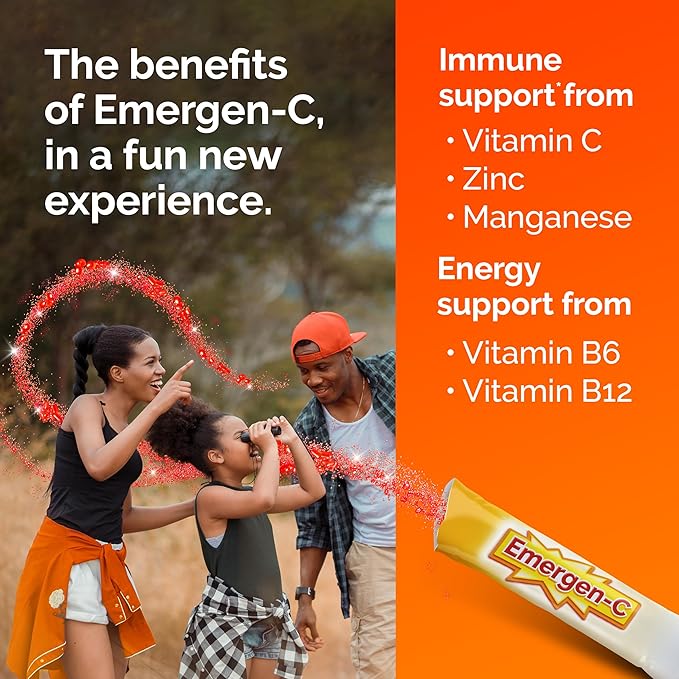 Emergen-C Kidz Crystals On-the-Go Emergen-C Immune Support Supplement with Vitamin C B Vitamins Zinc and Manganese Sparkly Strawberry Stocking Stuffer - 56 Stick Packs