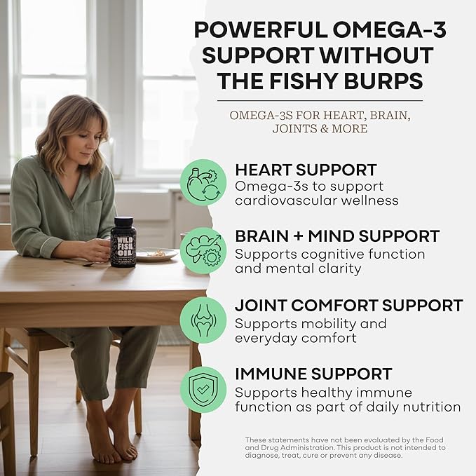 Wild Foods Omega 3 Fish Oil Supplement 120 Capsules (2 pk) | Wild Caught Burpless Odorless Non-GMO Gluten Free | DPA DHA EPA Triple Strength Joint Nutrition for Women &amp Men