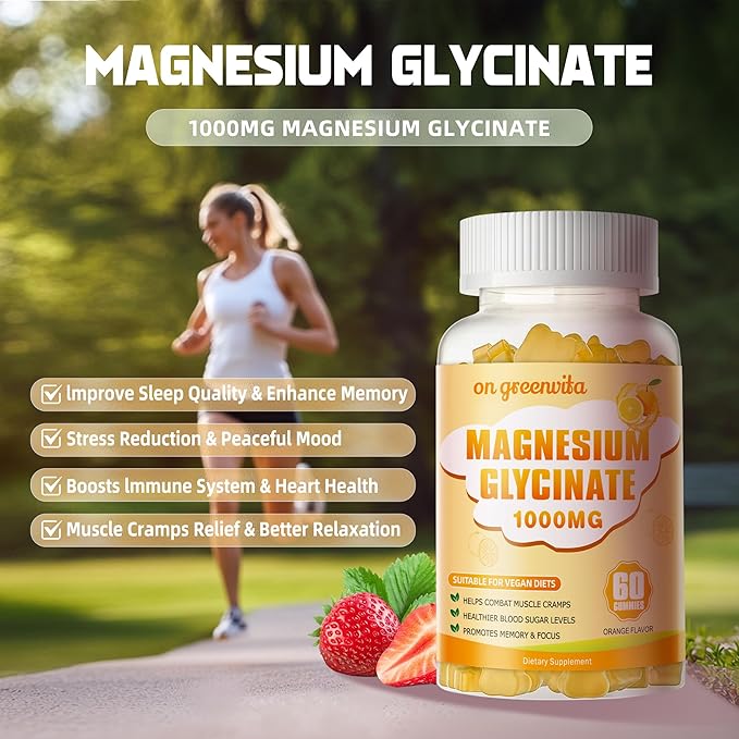 Magnesium Glycinate Gummies 1000mg - Sugar Free Magnesium Potassium Supplement with Vitamin D B6 CoQ10 for Calm Mood &amp Sleep Support - 120 Orange Gummies 2 Pack