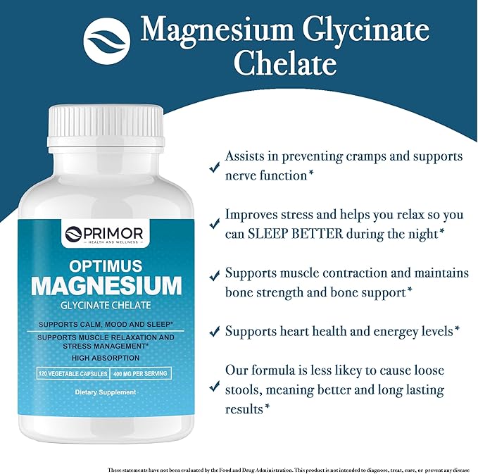 Magnesium Glycinate (Chelate) – High Absorption - Non GMO – Vegan | Supports Calm Mood Sleep | Supports Muscle Relaxation &amp Stress Management | 120 Count