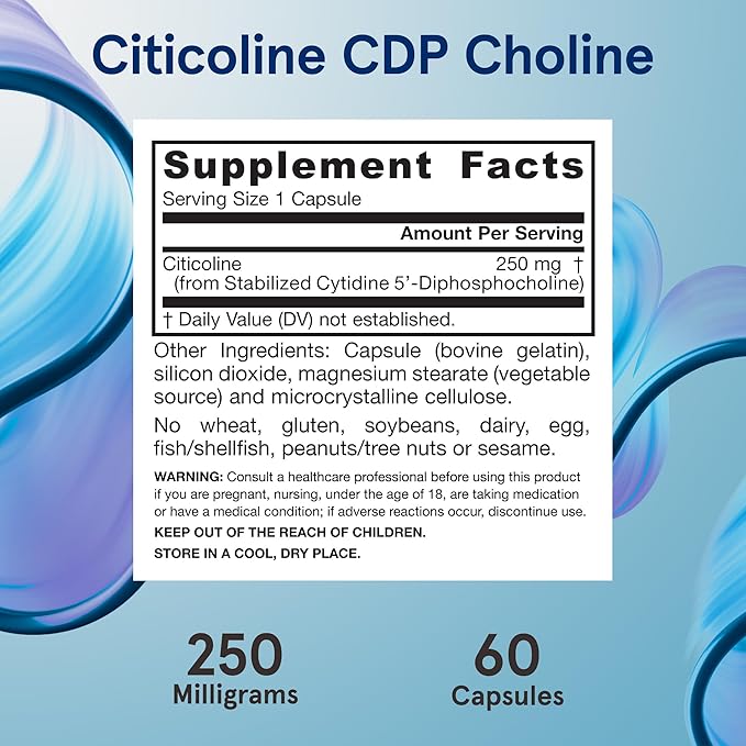 Jarrow Formulas Citicoline CDP Choline 250 MG CDP Choline Supplement Supports Brain Health Performance and Memory 60 Capsules Up to a 60 Day Supply (Pack of 12)