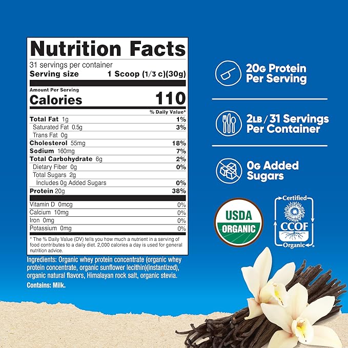 Nutricost Organic Whey Protein Concentrate French Vanilla Flavored (2LBS) - Gluten-Free Non-GMO