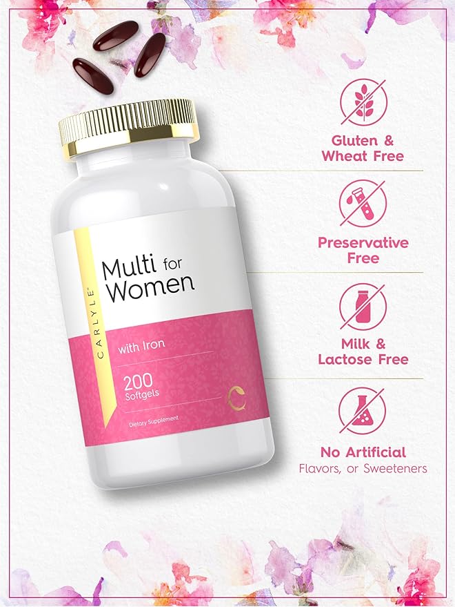 Carlyle Multivitamin for Women with Iron | 200 Softgels | Essential Vitamins Minerals and Omegas | Nutritional Support Supplement | Non-GMO &amp Gluten Free
