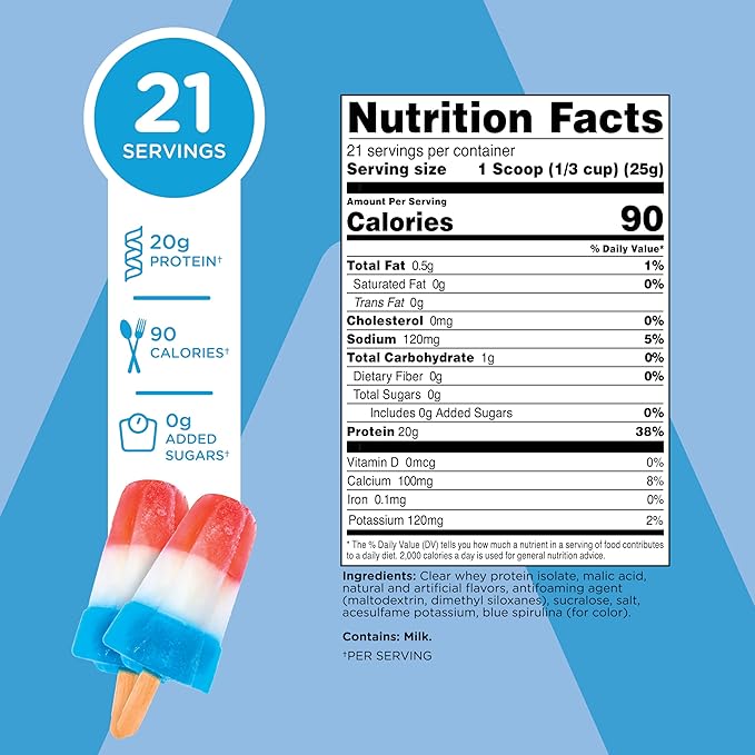 TransformHQ Clear Whey Protein Isolate (WPI) (Rocket Pop Flavored) 21 Servings - 20 Grams Protein Per Serving