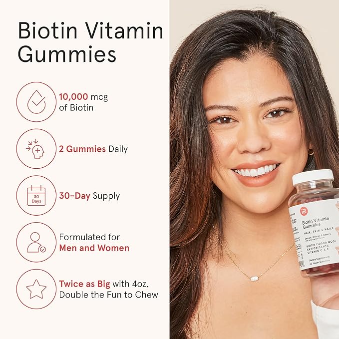 iRestore Hair Gummy Vitamins Vegan Biotin Gummies for Hair Skin and Nails Hair Growth Gummies for Women &amp Men Biotin 10000mcg 3PK