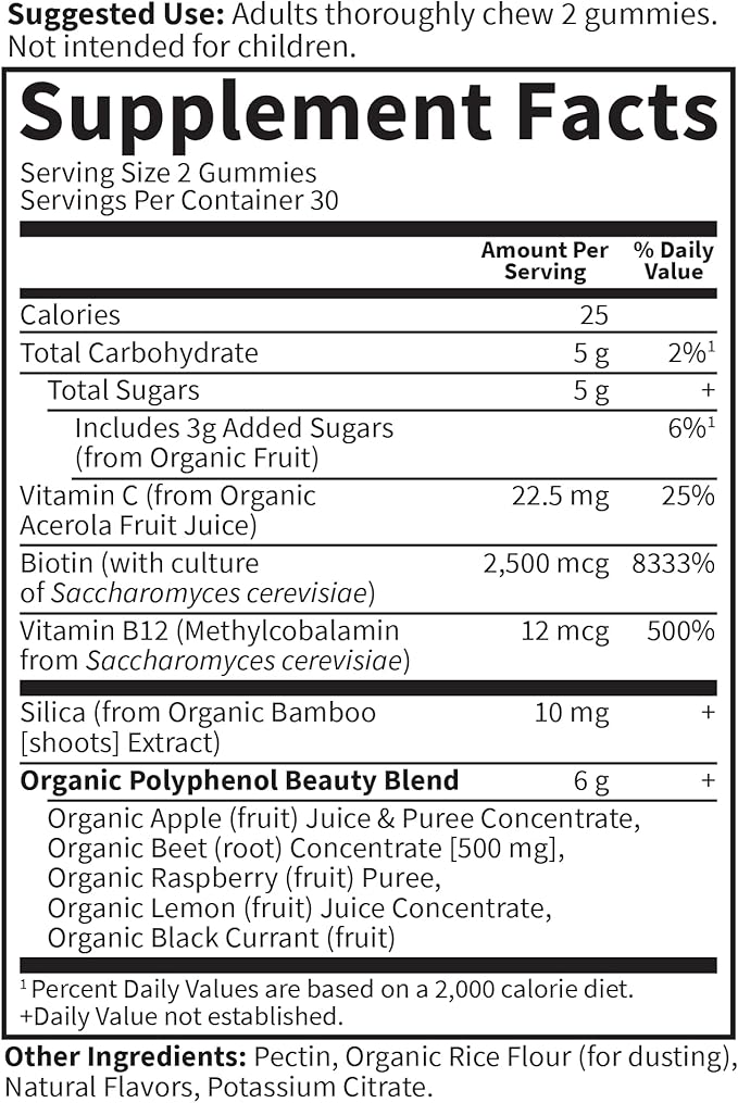 Garden of Life Organic Beet Root Gummies Made of Pectin with Antioxidants Vitamin C Biotin &amp B12 for Hair Skin &amp Nails – BEETS Beauty Gummies – Vegan Gluten Free Non GMO Raspberry 30 Se