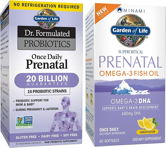 Garden of Life Prenatal Support Bundle – Minami Prenatal DHA Omega 3 Fish Oil (60 Soft gels) + Dr. Formulated Once Daily Prenatal Probiotics for Mom &amp Baby (30 Vegetarian Capsules) Gluten Free