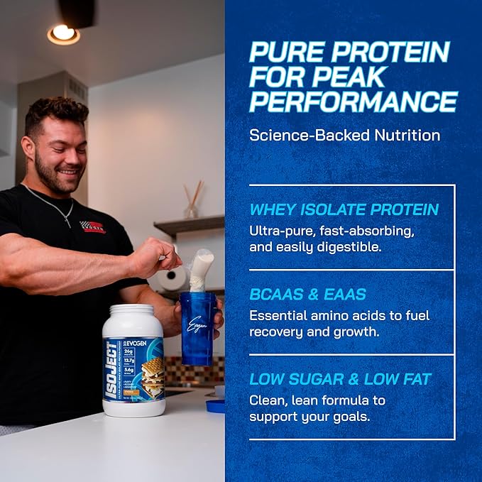Evogen Isoject - Whey Protein Isolate | Ultra-Pure Whey Protein Powder with Ignitor Enzymes BCAAs and EAAs | Enhanced Absorption &amp Recovery | S'Mores | 25 Servings