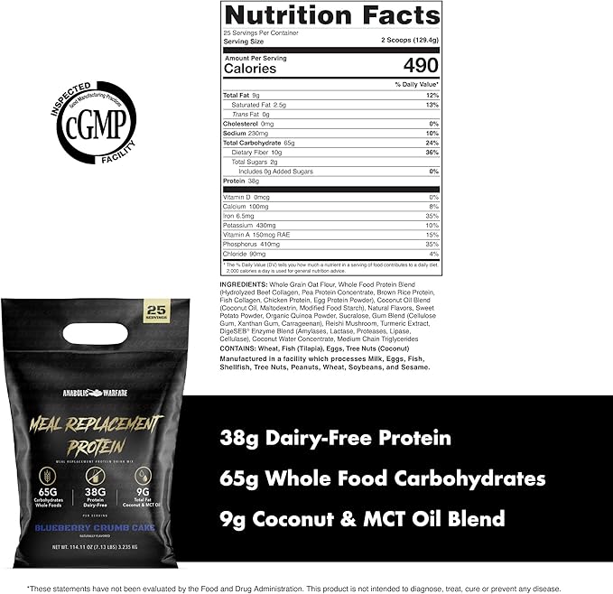 Anabolic Warfare Meal Replacement Protein Whole Food Meal Replacement Protein Shake Blueberry Crumb Cake 25 Servings