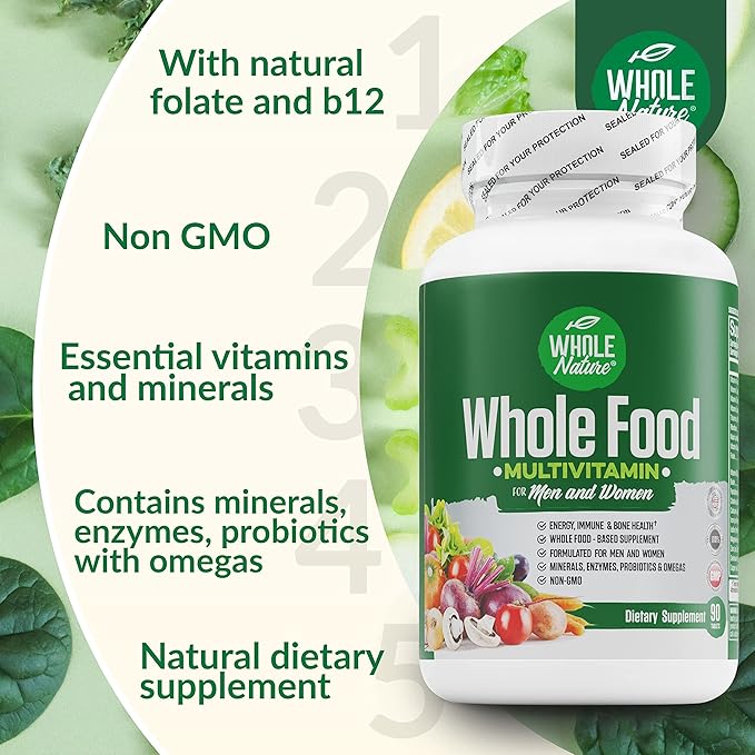 Whole Food Multivitamin for Men and Women Complete Daily Superfood Vitamins Plus Minerals Digestive Enzymes Probiotics and Omegas. Plant Based Multi Vitamin Non GMO (1)