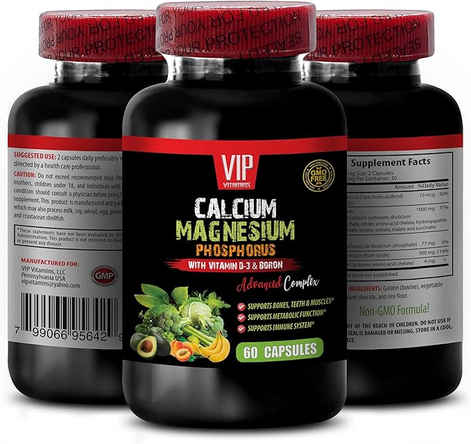 Bone and Joint Vitamins - Calcium Magnesium Phosphorus with Vitamin D-3 and Boron Advanced Complex - Phosphorus Magnesium Calcium Magnesium Supplement Calcium Magnesium Potassium 1 Bot 60 Capsules