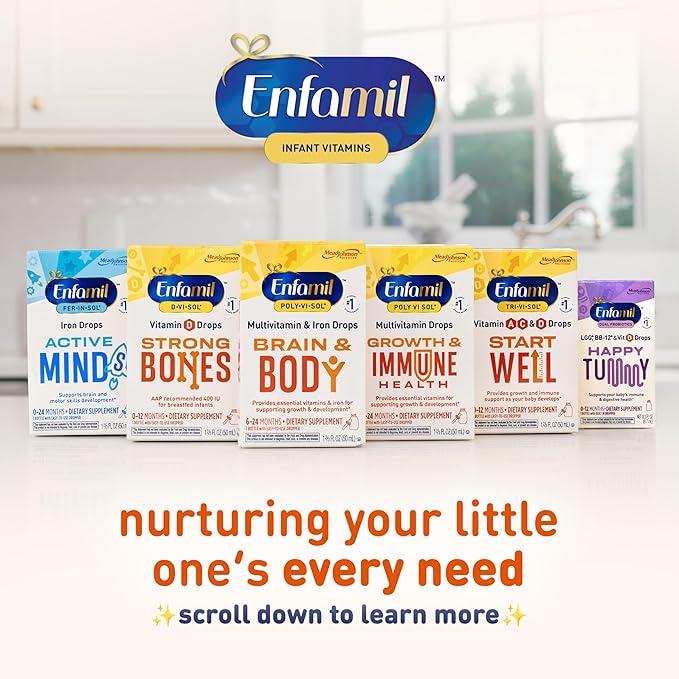 Enfamil Poly-Vi-Sol and Fer-in-Sol Iron Liquid Drop Multivitamin Supplements for Infants and Toddlers 2x50 mL Dropper Bottle