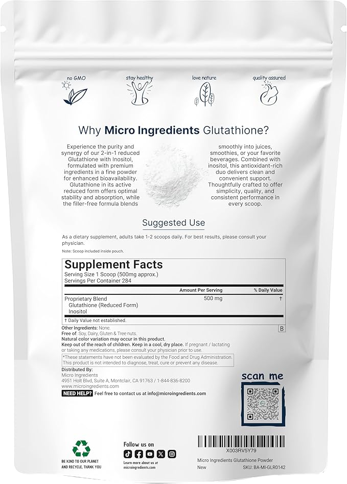 Glutathione Supplement Pure Glutathione Reduced Powder with Inositol 5 Ounce (9 Months Supply) 2 in 1 Formula Powerful Ingredients for Antioxidants Supports Liver Function Vegan
