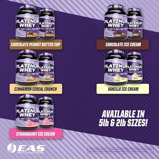 EAS Experimental and Applied Sciences 100% Platinum | 3 Ultra-Platinum Whey Proteins | Increase Size &amp Strength | 25g Protein 5.5g BCAAs | 2 Pound (Chocolate Ice Cream)