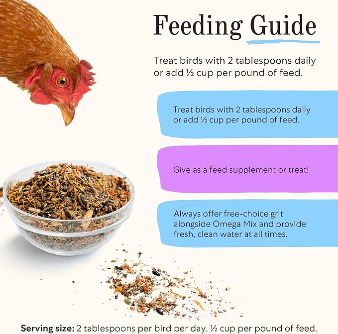 Grubbly Farms Omega Mix Chicken Treats for Laying Hens - Superfood and Omega-Rich Chicken Feed Supplement to Support Egg Production Strong Eggshells and Nutritious Yolks - 5LB
