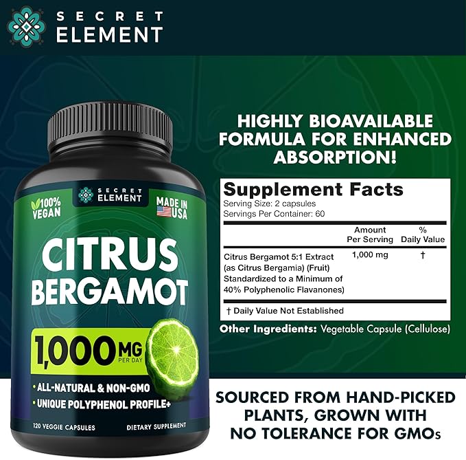(2 PACK) Citrus Bergamot Extract 1000mg - Citrus Bergamot Supplement for Circulatory Health Immunity and Graceful Aging - 2x the potency of Citrus Bergamot 500mg - 240 Vegan Citrus Bergamot Capsules